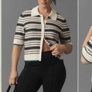 Maeve Black and Cream Striped Cardigan